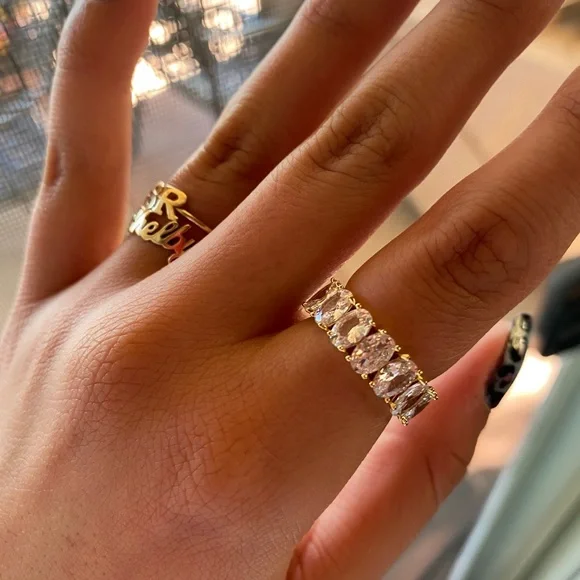 New Gold plated over sterling silver Oval CZ Eternity Wedding Band size 6
